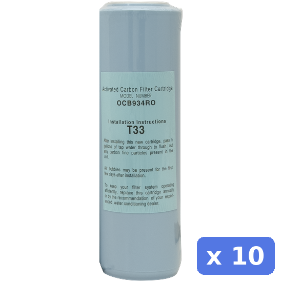 Filter cartridge - 10 inch GAC T33 Coconut shell carbon filter (new type) - 10 pack