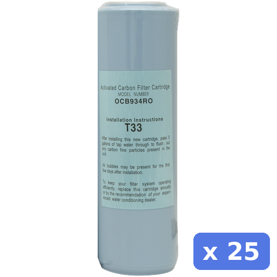 Filter cartridge - 10 inch GAC T33 Coconut shell carbon filter (new type) - 25 pack