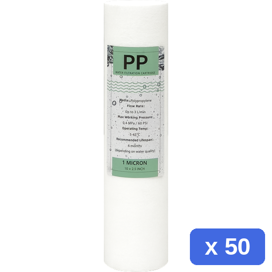 Filter cartridge - 10 inch 1 micron Melt blown Sediment filter - standard (50 Pack)