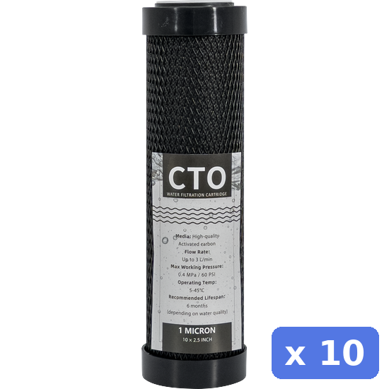 Filter cartridge - 10 Inch CTO Activated carbon block 1 micron- standard - 10 Pack