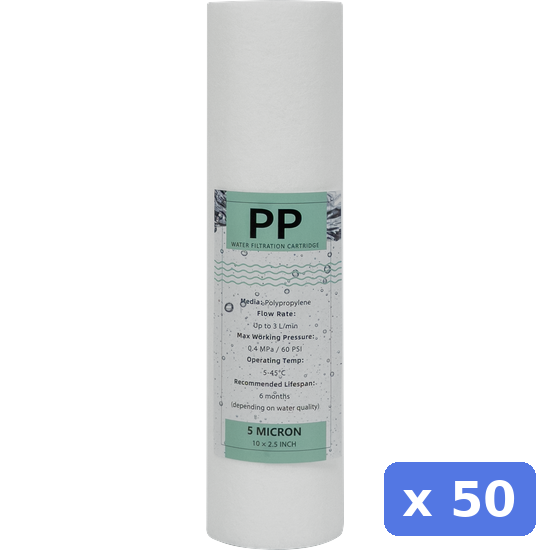 Filter cartridge - 10 inch 5 micron Melt blown Sediment filter - standard- 50 Pack